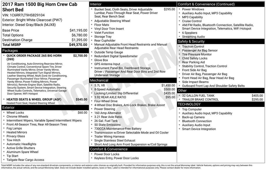 2017 RAM 1500 Big Horn Crew Cab 4x4 5'7" Box
