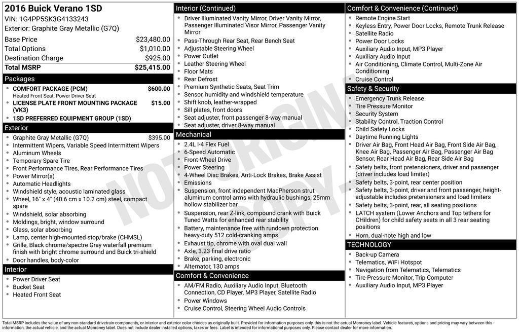 2016 Buick Verano 4dr Sdn w/1SD