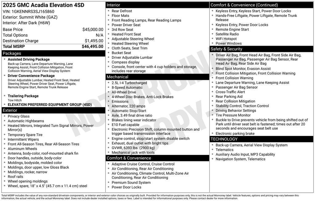 Used 2025 GMC Acadia Elevation with VIN 1GKENNRS3SJ165860 for sale in Hastings, Minnesota