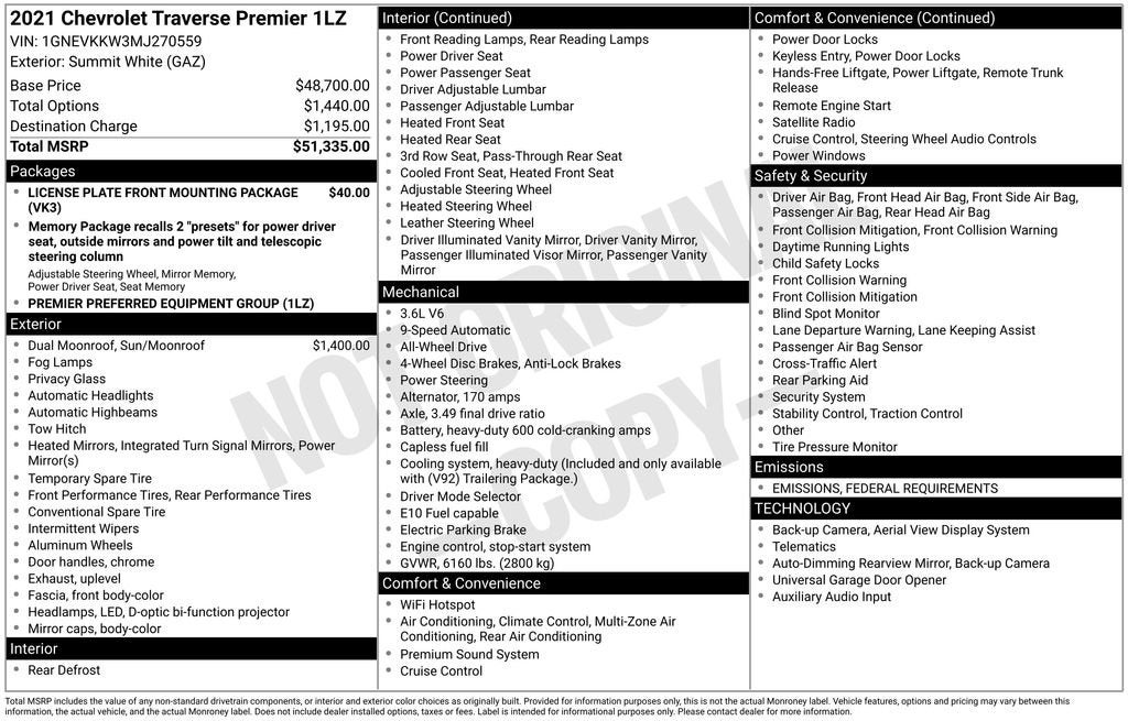 2021 Chevrolet Traverse Premier