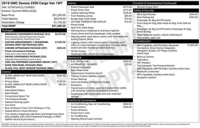 2018 GMC Savana Cargo 2500 Work Van