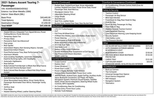 2021 Subaru Ascent Touring