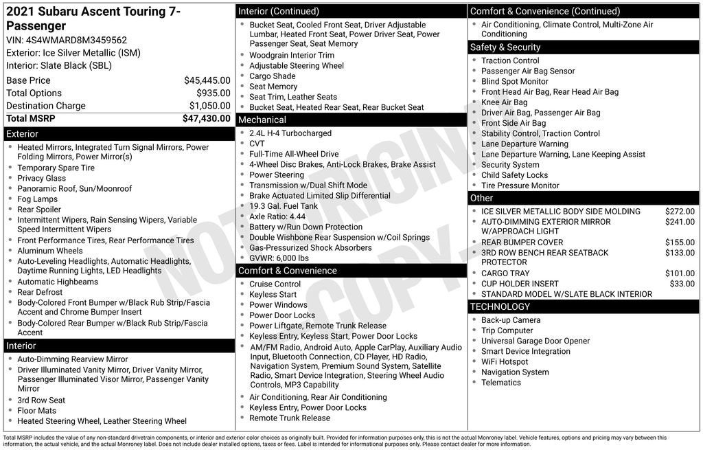 2021 Subaru Ascent Touring